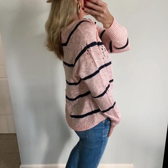 Pink & Navy Stripe Distressed Sweater - Picture 3 of 8
